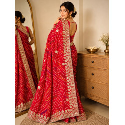 Red Bandhani Heavy Gotta Patti Georgette Handwork Saree