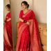 Red Pure Handloom Khaddi Georgette Kadwa Butta Banarasi Saree