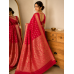 Red Pure Handloom Khaddi Georgette Kadwa Butta Banarasi Saree