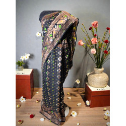 Resham Jamdani Handwoven Saree- Cooper Black