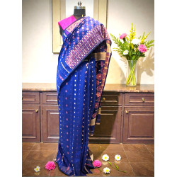 Resham Jamdani Handwoven Saree- Royal blue