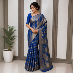 Royal Blue Pure Chiffon Banarasi Saree with Jaal work
