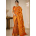 Rust Orange Premium Ajrakh Handblock Gharchola Saree with Golden Banarasi Zari Weaving