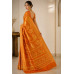 Rust Orange Premium Ajrakh Handblock Gharchola Saree with Golden Banarasi Zari Weaving