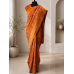 Rust Orange Premium Ajrakh Handblock Gharchola Saree with Golden Banarasi Zari Weaving
