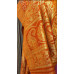 Rust Orange Premium Ajrakh Handblock Gharchola Saree with Golden Banarasi Zari Weaving