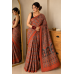 Rust Red Pure Modal Gajji Silk Ajrak Handblock Print Saree