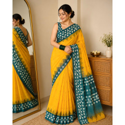 Sunflower Yellow Pure Handwoven Ikkat Cotton Saree